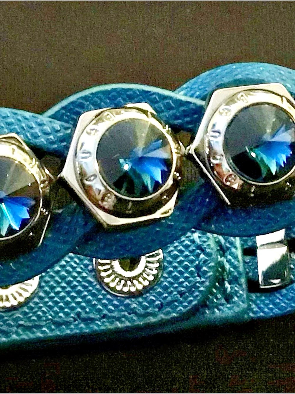 Henri Bendel Bolt Rivet Crystal Hexagon Nut Braided Soft Cuff NWOT